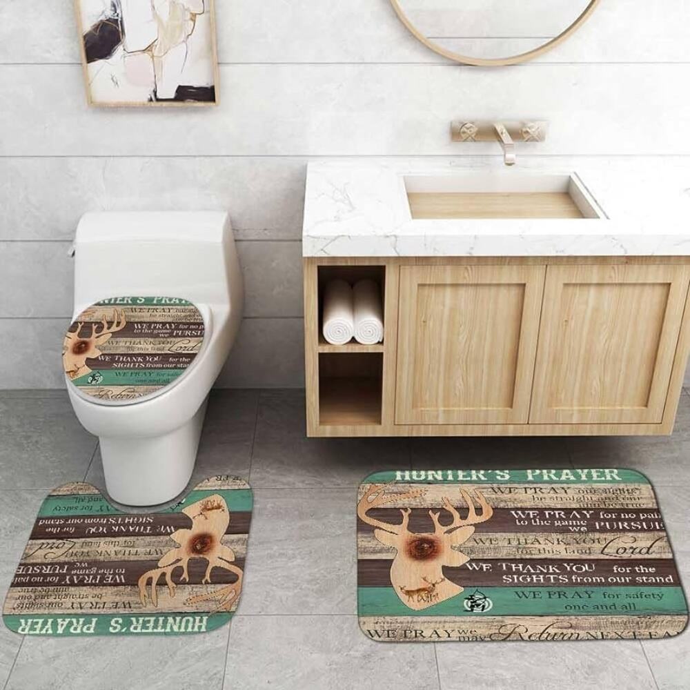 BNIB 4PCS Rustic Deer Shower Curtain Set with Rugs